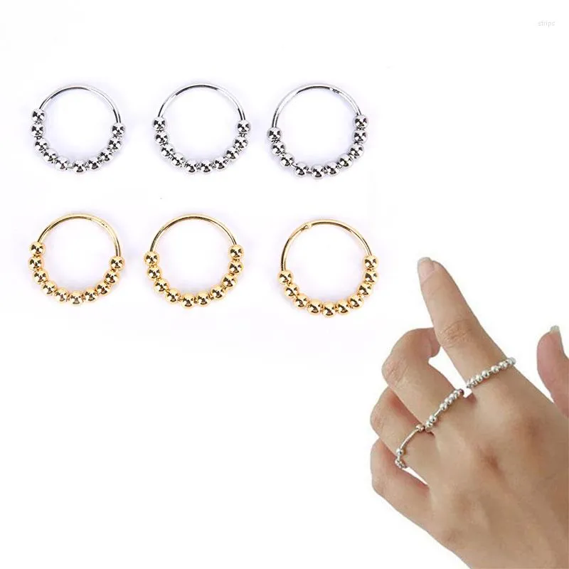 Cluster Rings Fidget Beads Ring Spinner Single Coil Spiral Rotate Freely Anti Stress Anxiety Toy For Girl Women