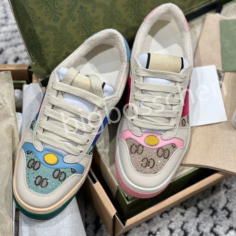 Casual Shoes Running Sneakers Platform Tennis Shoes Womens Men Luxury Designer Rhinestone Lovers Blue Pink Leather Storlek 35-45 med låda