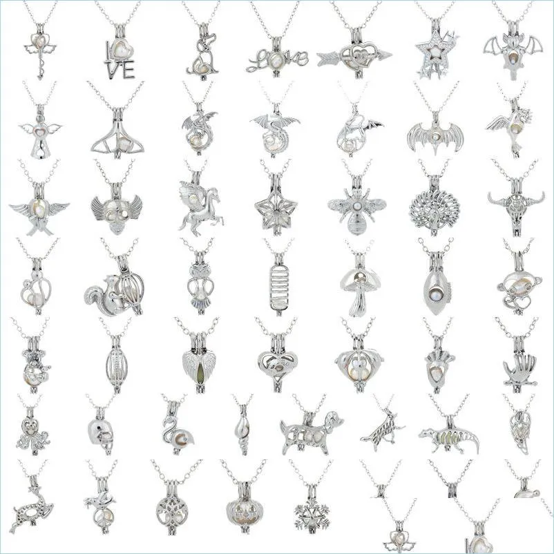 Lockets sötvatten pärlhalsband sliverhänge pärlor locket burar 3x2,5 mm diy charm hänger mode smycken droppleverans 2021 hals dh3na