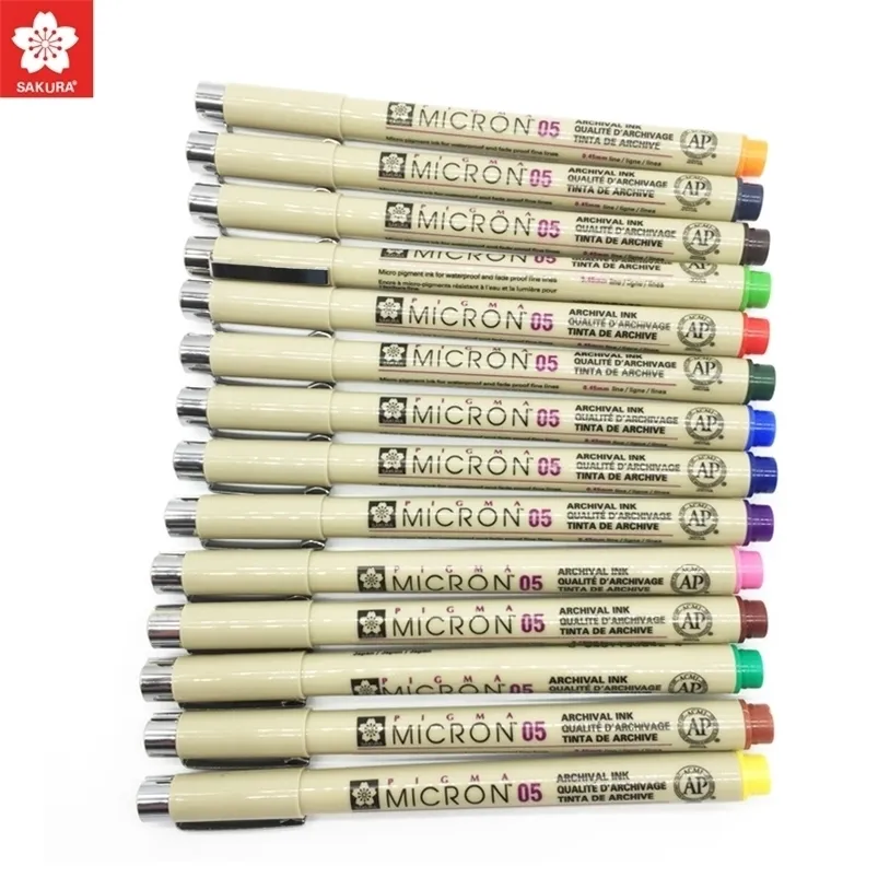 Markers Set of 8/14colors SAKURA Pigma Micron Liner Pen 0.25mm 0.45mm Color Fineliner Drawing Lines Marker Student Art Supplies 220929