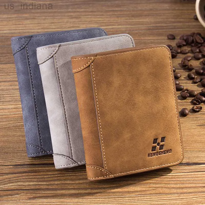 Wallets Luxury Brand Wallet for Men 2022 Short Frosted Leather Wallets Retro Tri-fold Wallet Multi-card Coin Purse Leather Card Holder L220929