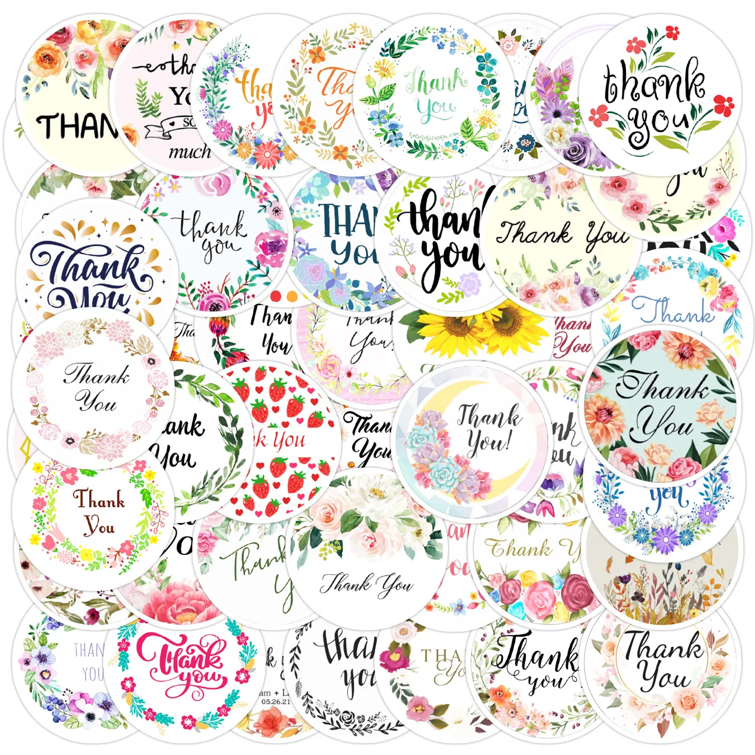 Pack of 50Pcs Thank You Stickers No-Duplicate Waterproof Vinyl Graffiti Sticker for Luggage Skateboard Notebook Water Bottle Car Decals Kids Toys