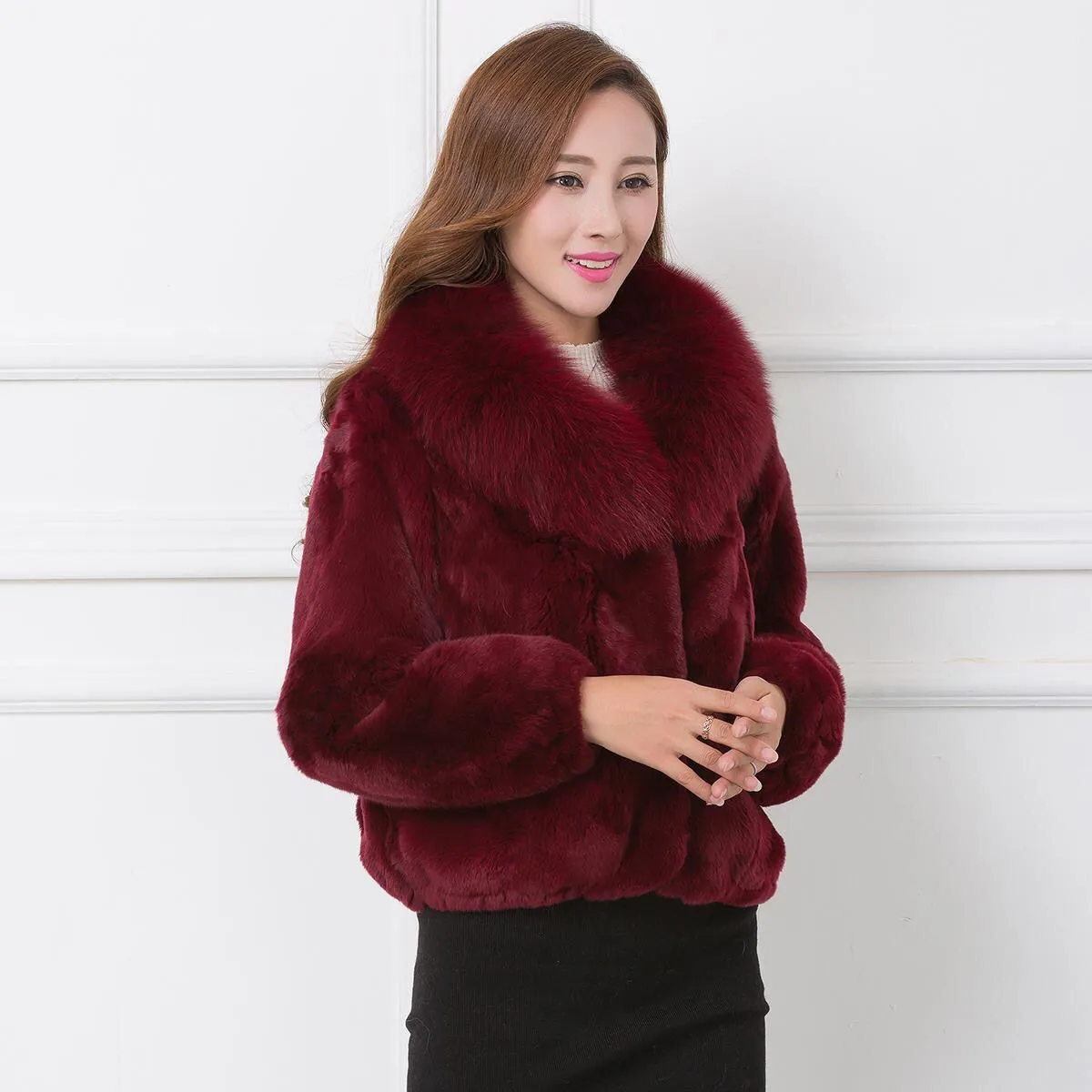 Kobiety Plus w rozmiarze imitacja Futra Fur Lapel Plush Casual Fashion Street Street Strzel Zewnętrzny Brązowy czarno -burgundowy kolor Krótkie kurtki