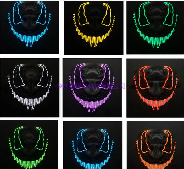 مخيف Glow Party Mask Mask Halloween Glow Mask El.led Devil Scks للبالغين ديكور المنزل