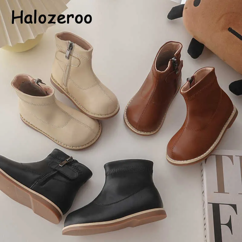 Stövlar Nya barn Fashion Baby Girls Brown Ankle Shoes Barn Brand Chelsea Toddler Warm Boys Leather Winter T220928