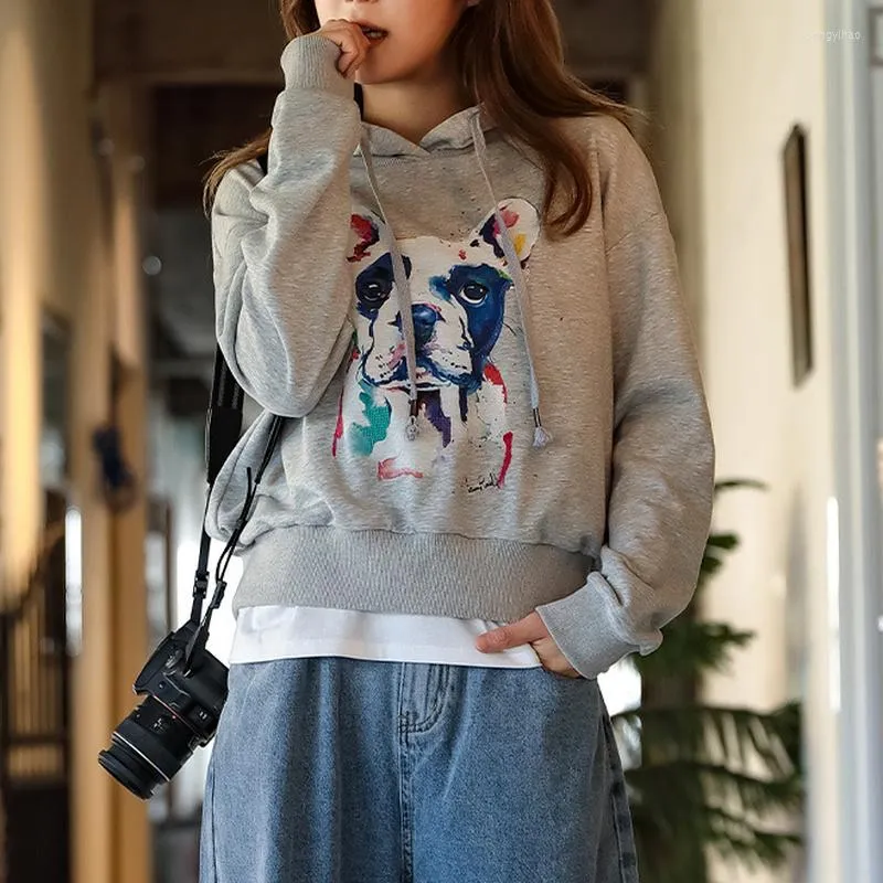 Femmes Hoodies Femmes Tendance Casual Lâche Coton Coréen Mince Sweat À Capuche Printemps Automne Fille Adolescent Pull Mode Chien Imprimé Cool