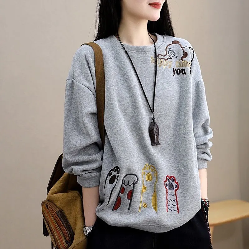 Plus Velvet Thick Loose Embroidered Sweatshirt Plus Velvet Thick Loose Embroidered Sweatshirt