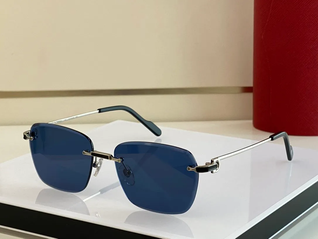 Designer-Sonnenbrillen für Damen, Premiere de Carti-Sonnenbrillen mit Kreuzschnallenköpfen, luxuriöse rahmenlose Metallform, Brillenzubehör, Sonnenbrille