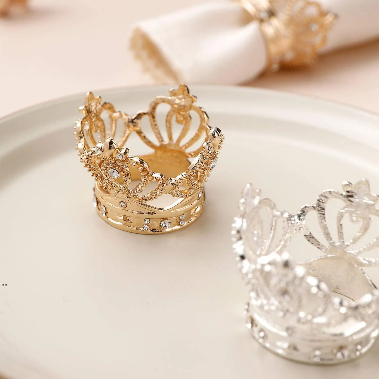 Crown Serve Ring Gold Silver Servete Suckle Hotel Hotel Wedding Handduk Rings Bankett GWB15911
