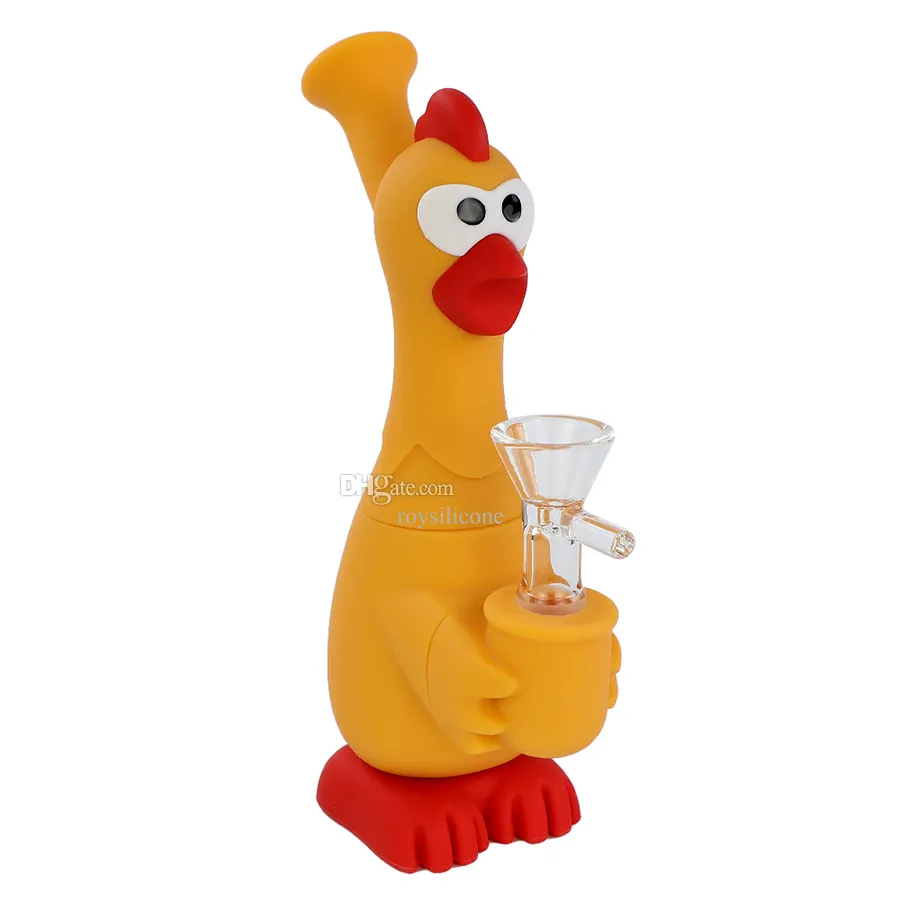 Narguilés YHSWE Pipe à eau en silicone Forme de poulet Narguilé Bong Accessoires pour fumer Dab Rig Bol en verre