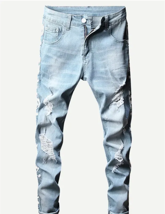 Мужские разорванные длинные джинсы /инструкции по уходу вручную или профессиональная сухая чистая