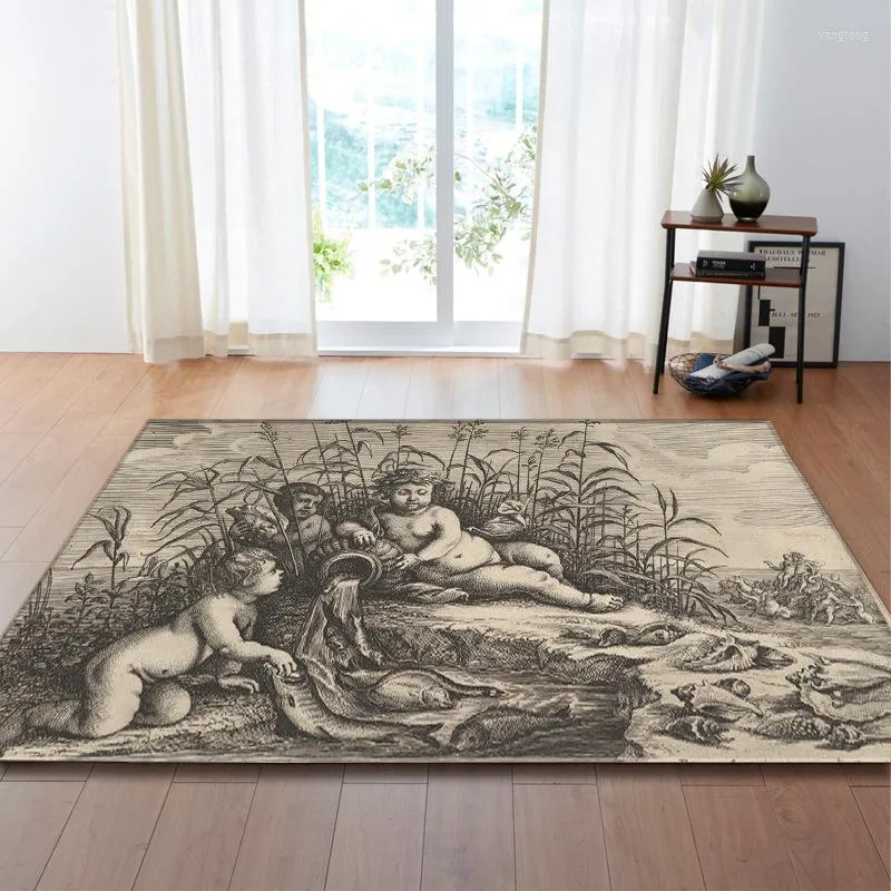 Carpets Copperplate Westernism Angel God Mural Decorative Large Carpet Living Room Floor Mat Kitchen Bedroom Rug Tapete Home