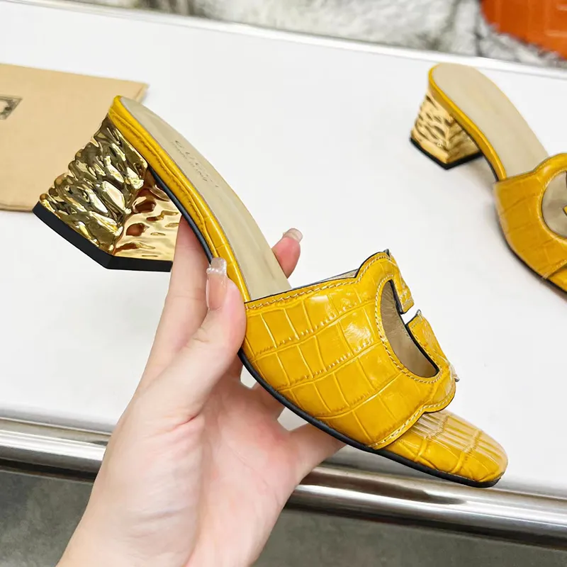 Designertofflor Högklackade sandaler Chunky Heel Sommar Klassisk Dam Läder Fest Mode Sexig Plus Size 35-44