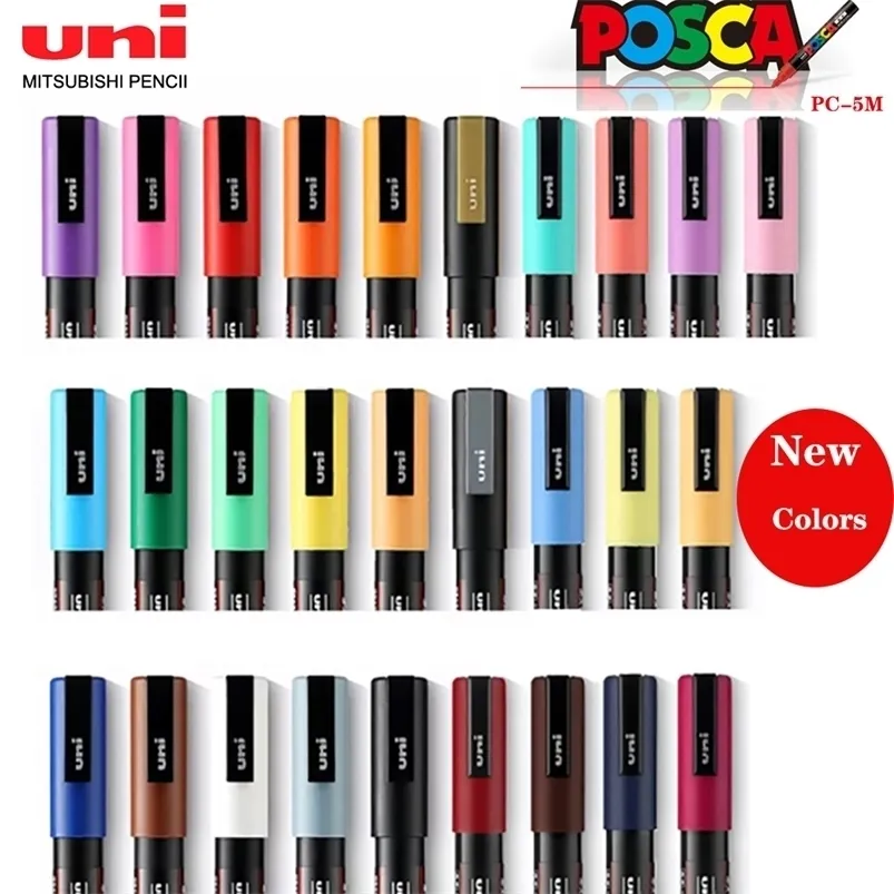 Markers Uni POSCA Marker Pen Set PC-1M PC-3M PC-5M Pop Poster Advertising Paint Comic målning Round Head Art Water-Based Stationery 220929
