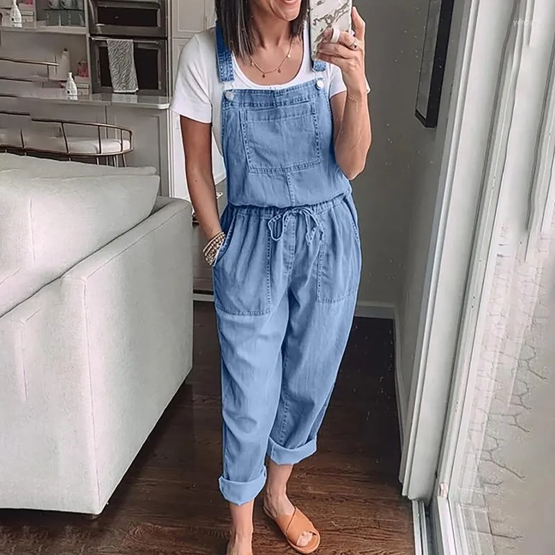 Kadınlar Kot Peach Plaj Susma Gevşek Denim Tulumlar 2022 Tulumlar Kolsuz Yüksek Bel Geniş Bacak Playsuits Kadın Sokak Giyim