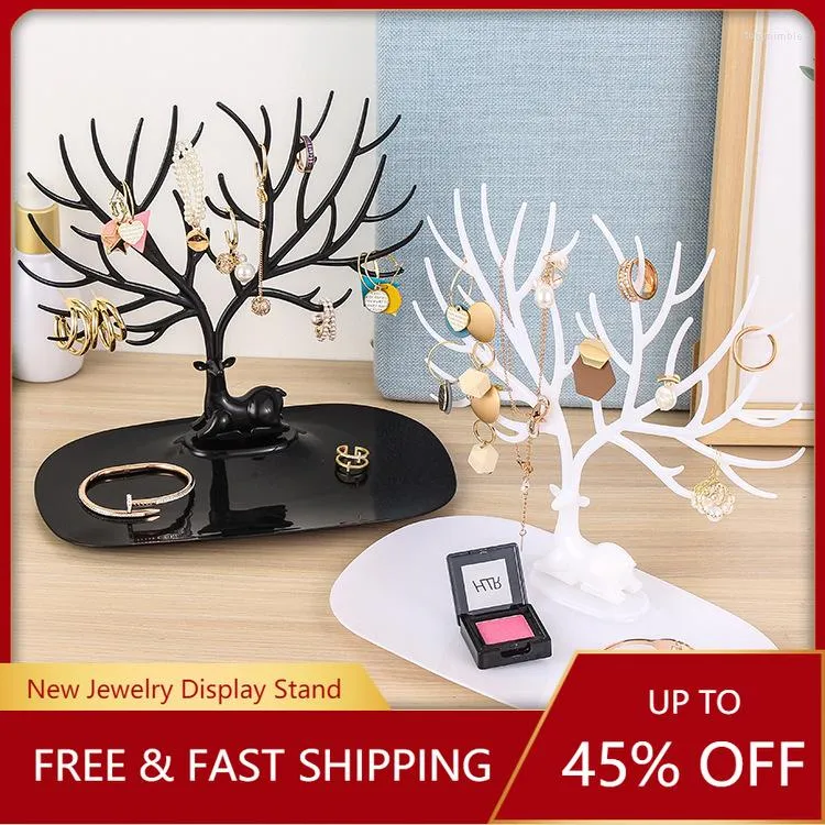 Jewelry Pouches Black White Pink Rose Red Deer Earrings Necklace Ring Pendant Bracelet Cases&Display Stand Tray Tree Storage