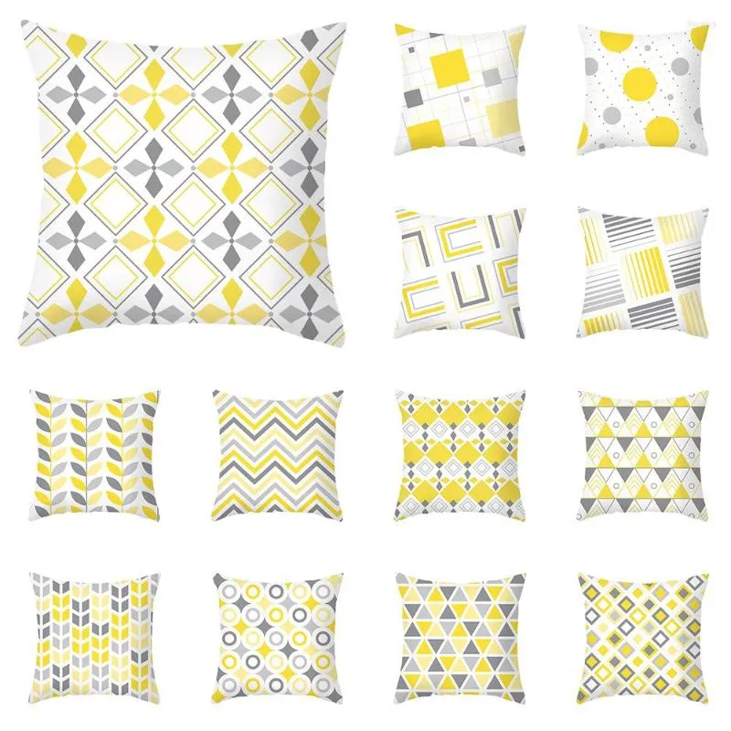 Cuscino decorativo geometrico nordico fodera gialla e grigia per decorazioni per la casa divano da ufficio copriletto per auto 45x45 cm