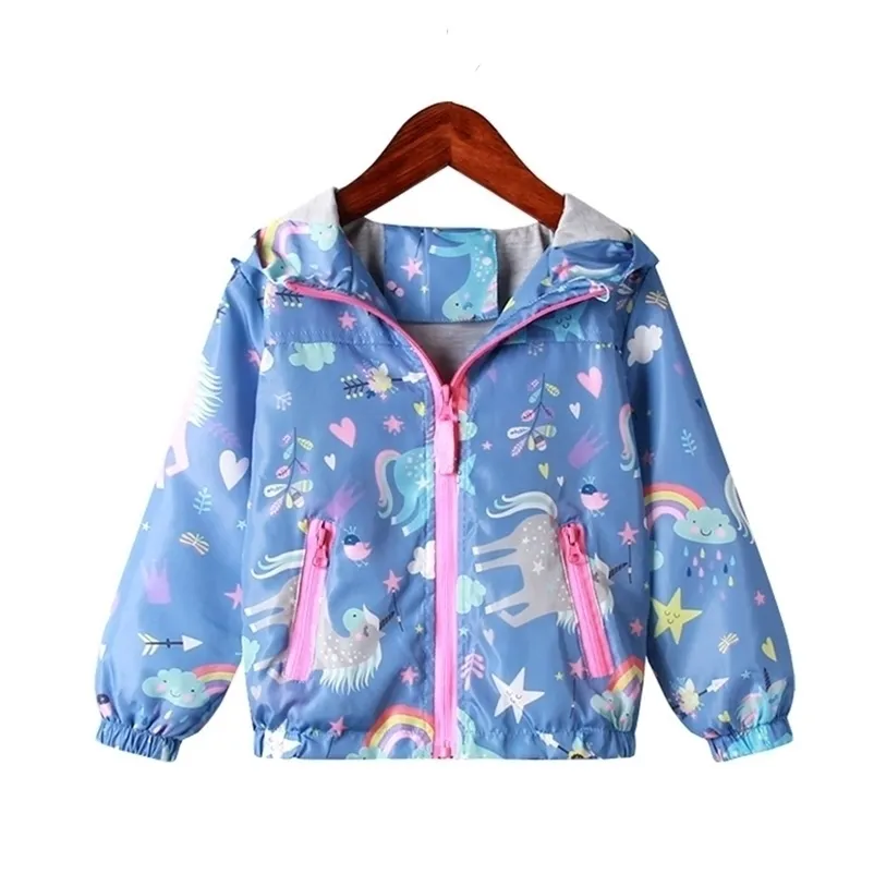 Jackets Spring Jacket for Girls Coats Hooded Unicorn Rainbow Pattern Baby Clothes Outerwear Kids Windbreaker Autumn 220928