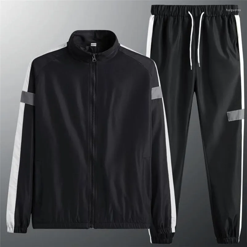 Men's Tracksuits Men's Korean Fashion 2 Pieces Sets Men Clothing Sport Tracksuit Loose Suits Plus Size Male Zipper Coats And Elastic