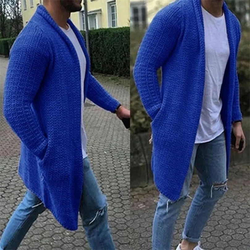 Maglioni da uomo che vendono moda uomo tinta unita cardigan lungo maglione lavorato a maglia cappotto sciolto tasca sottile risvolto cardigan lungo di grandi dimensioni vendita al dettaglio 220929