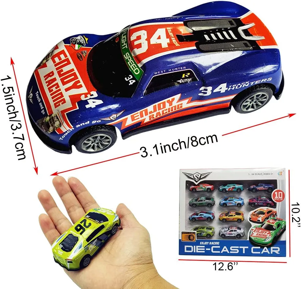 Dra tillbaka racingbilar 10st Die Cast Race Vehicles 3 tum l￤tta metallfordon F￤rg som slumpm￤ssigt