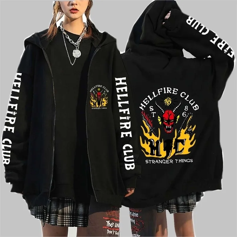 남자의 후드 땀 셔츠 재미있는 낯선 것들 시즌 4 지퍼 까마귀 그래픽 스웨트 셔츠 zip up harajuku 재킷 코트 옷 zip up coats 220929