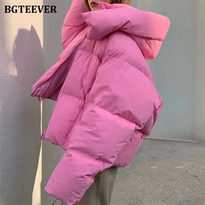 Women Down Parkas Bgteever Chic z kapturem bawełniany bawełniany kobiety parkas zima ciepłe luźne gęstne gęste płaszcze panie zamki na zamek o powierzchni 220929