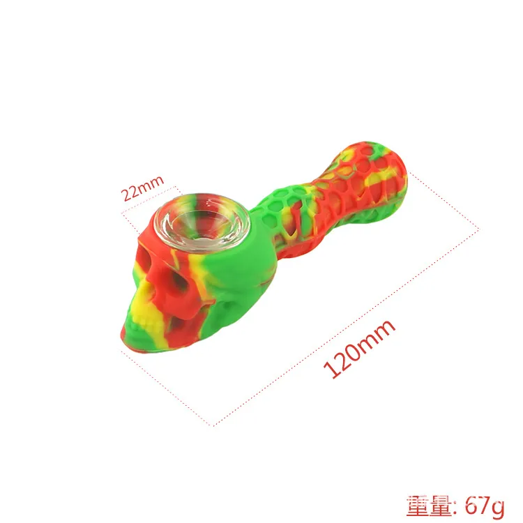 Skull Style Silicone Smoking Pipes Kit with Cleaning Dabber Tool Hand Tobacco Herb Pipe FDA Food Grade Silicon 