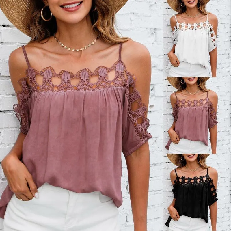 Women's Blouses Fashion Off Shoulder Shirt Women 2022 Summer Top Halter Lace Blouse Female Casual Shirts Loose Camisetas Verano Blusa