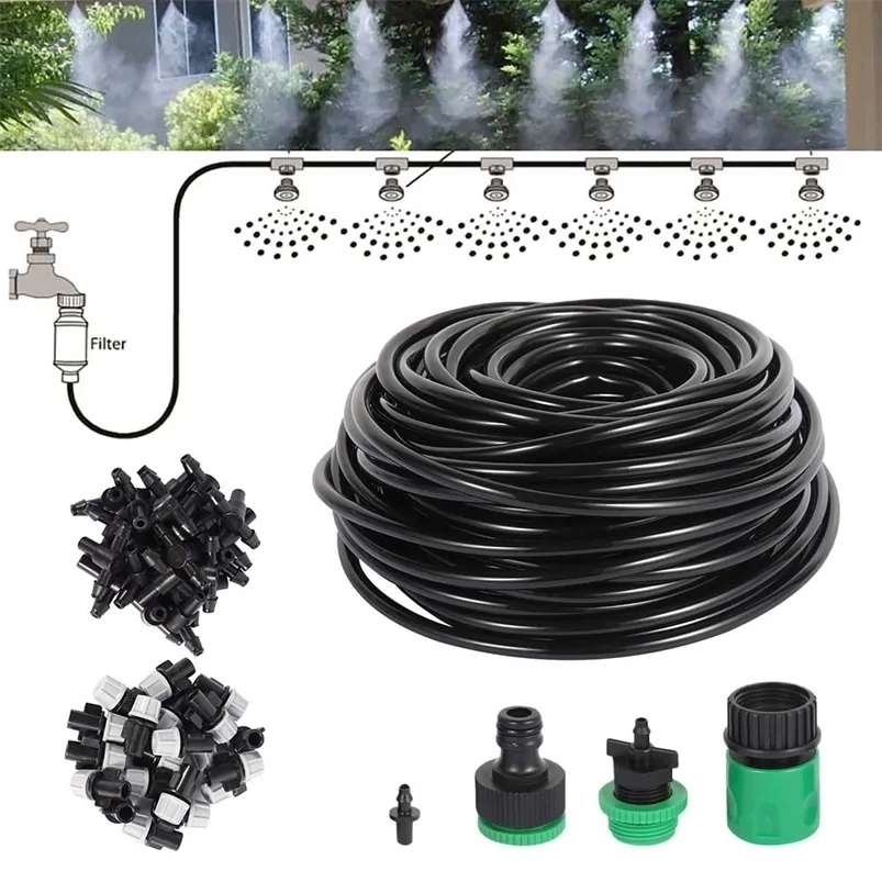 Other Faucets Showers Accs 1 Kit Fog Watering Irrigation System 20M PVC Hose Portable Misting Cooling Automatic Water Nozzle Spray Head Tee Connecter 220929