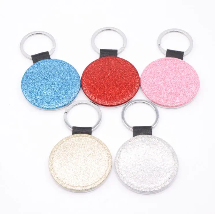 Party Favor Round Heat Transfer Keychain Pendant Fine Flash Sublimation Blank Leather Keychains Luggage Decoration Key Ring DIY Gift SN4918