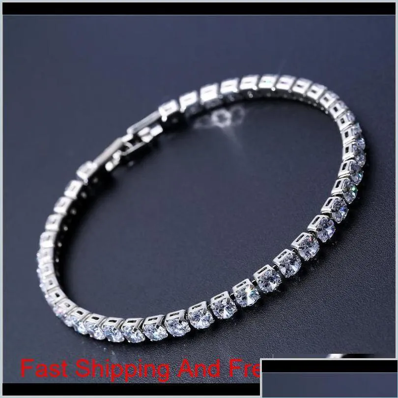 Tennis Luxury 4 mm Cubic Zirconia Bracelets de tennis Iced Chain Crystal Wedding Bracelet For Women Men Men Gold Jewelry L92OS DROP OTY2G