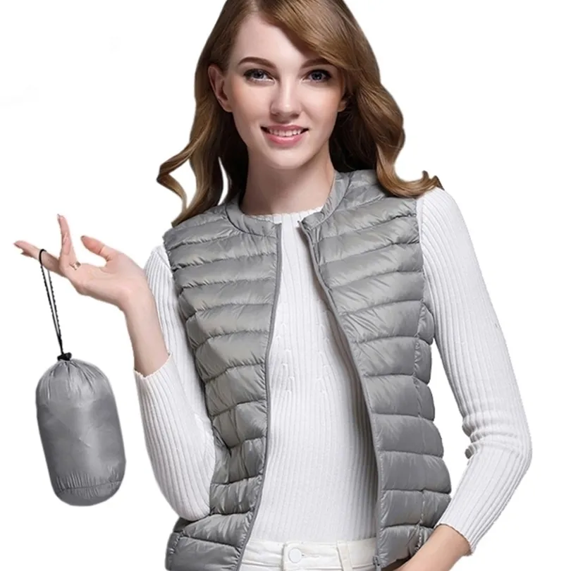 Piumino da donna Parka Donna 90% Piumino d'anatra bianco Gilet da donna Piumino d'anatra ultraleggero Giacca Autunno Inverno Collo tondo Cappotto senza maniche 220929