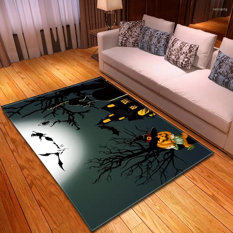 Carpets Halloween Bats Pumpkin Lantern Carpet Kids Room Festive Bedroom Decoration Anti-slip Rus Mat Area Rug For Living