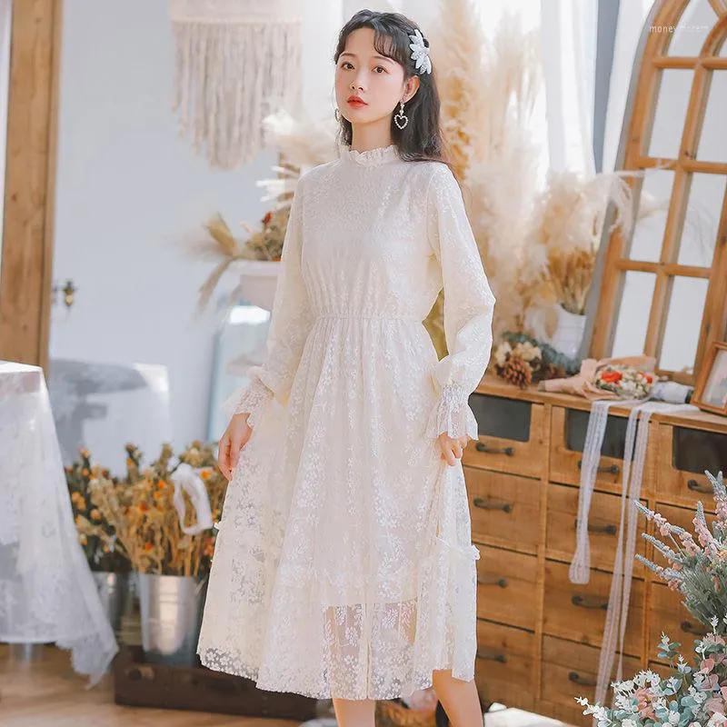 Casual Dresses 2022 Women Lace Flower Dress Gauze Voile Long Female Retro Hook Princess Sweet Party Vestidos