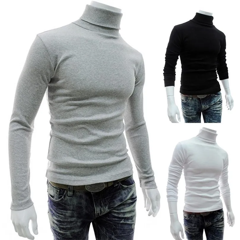 Suéteres para hombre Manga larga Hombres camiseta Cuello alto Hombres Jersey Blusa suave Color sólido Camisa de punto elástica Ropa para hombre para otoño invierno 220929