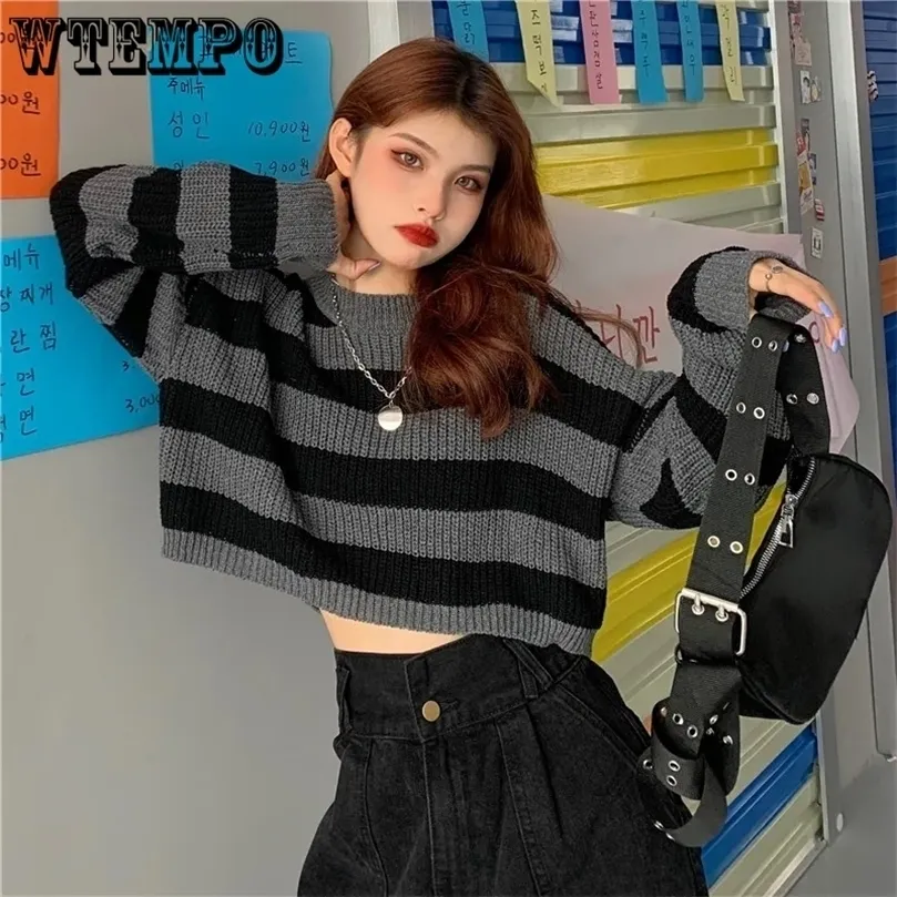 Y2K Womens Cropped Sweater Black White Striped Striped Pullover Womens With Knitted Design Korean Jumper For Fashionable Goth Look Wholesale Available 220929 From Dou04 9.3 DHgate.Com