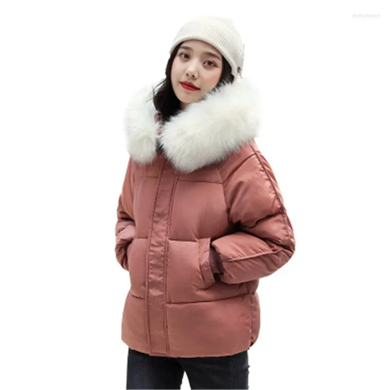 Trenchs trench-codes femmes vestes d'hiver courtes ￠ capuche en vrac vers le bas de la veste de coton ￩pais parkas femelles chaudes plus taille t500