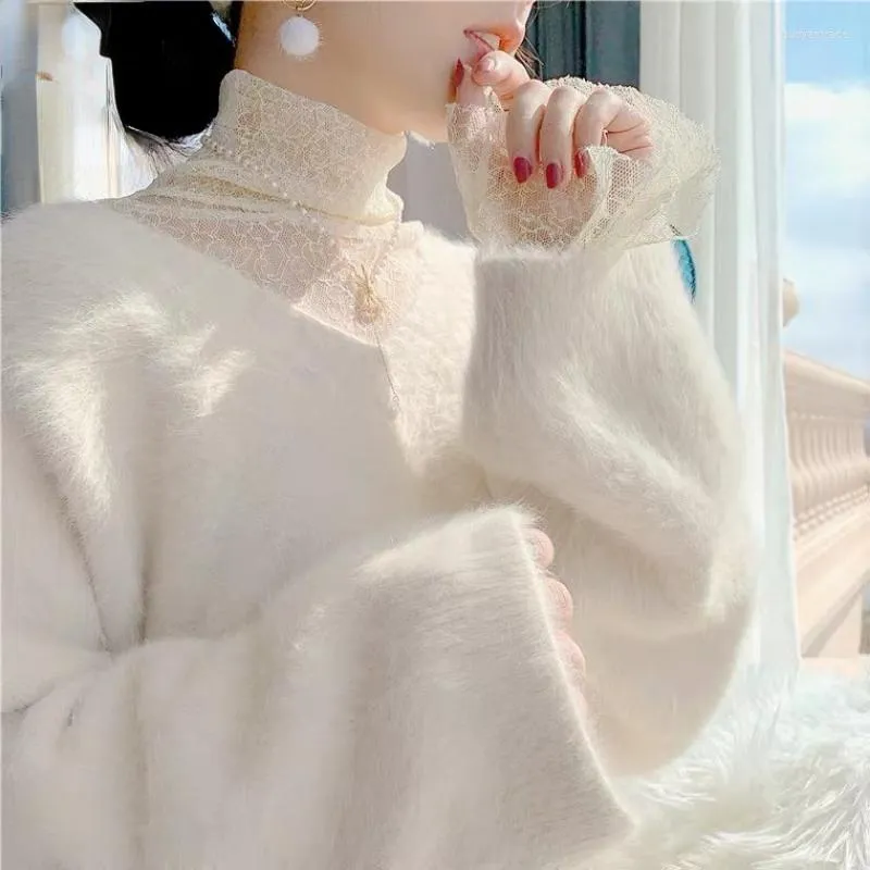 Camisola feminina Sweater Sweater Sweater de decote em V Winter e Winter Rod Retro Fada Japonesa Gentis Mulheres Mohair Loose