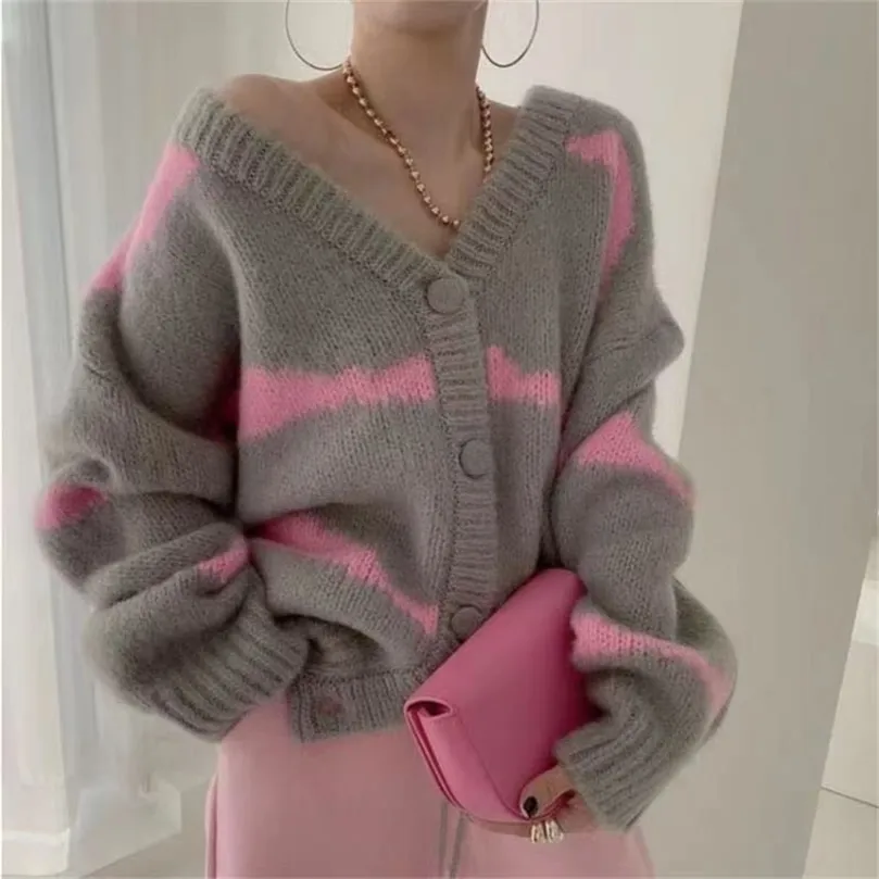 Aesthetic Knitted Crochet V Neck Sweater Women For Women Thick Cardigans  For Y2K Harajuku Autumn Winter Vintage Korean Fashion 220929 From Dou04,  $15.36