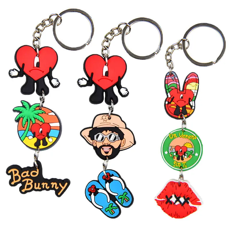 PVC Keychains Popular Bad Bunny Braps Soft Buckle Decorations Charms For Kids Designer Cartoon Bag Pendant gratis schip