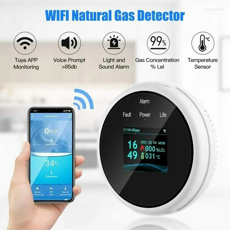 Czujnik gazu ziemnego WIFI palić się na gospodarstwa domowe inteligentne detektor alarmu LPG detektory temperatury