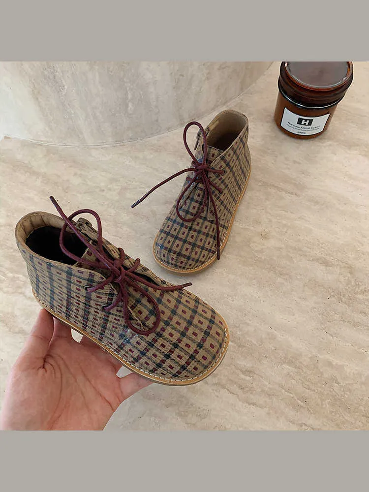 Boots Kids Plaid Boots 2022 Autumn Winter Children Casual Boots Boots Shoes Flat Brand Girls Handmade Fashion Ankel Botas T220928