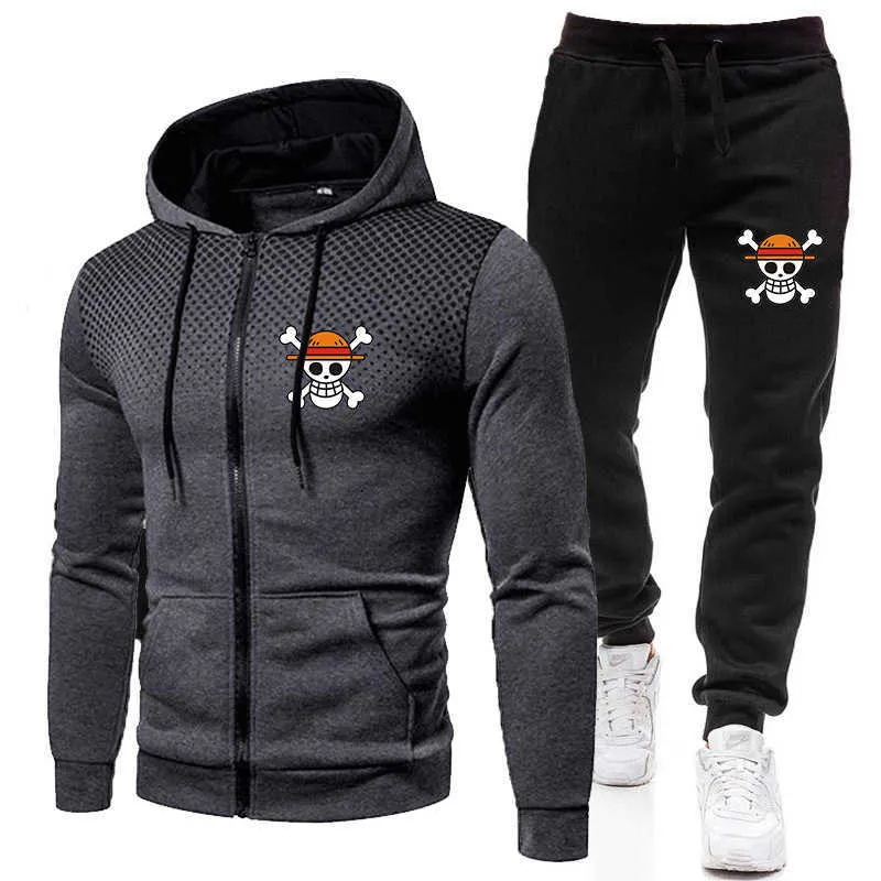 Herrspårar Herrarna Set Spring Autumn Anime One Piece Sportwear Pieces Sport Outfits Suit Hoodie Pants Man Tracksuit Casual Sports Suit G220928