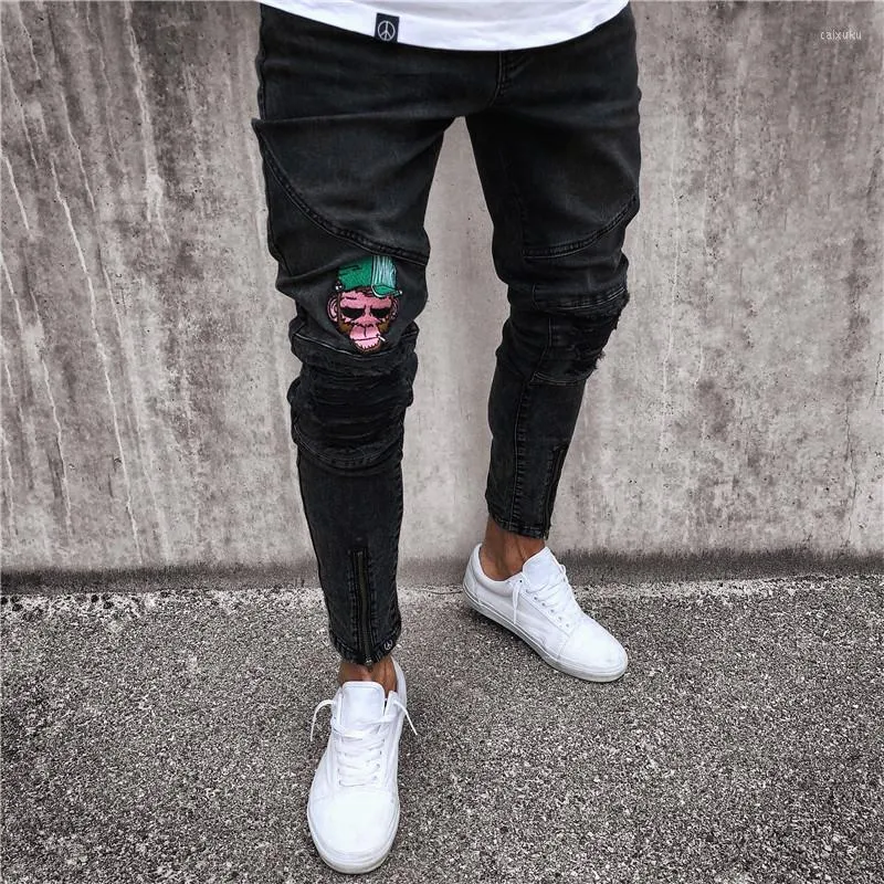 Men's Pants Casual Cotton Gift 80s PantsMen's Small Feet Tight High-end Slim Zipper Ripped Narrow Leg Men's Jeans Body