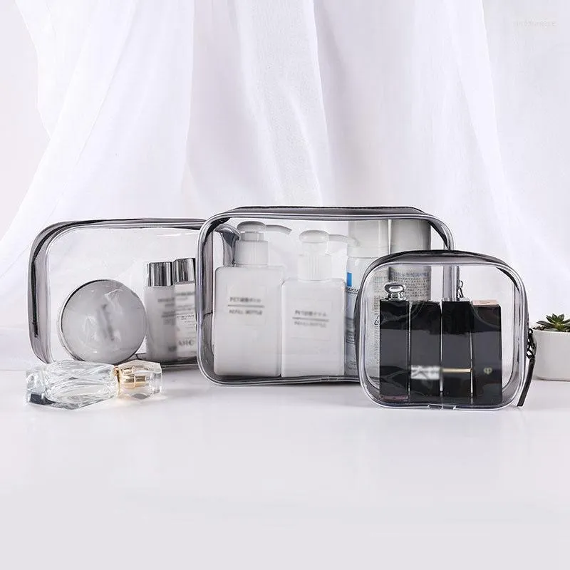 Sacs de rangement sac cosmétique transparent PVC femmes fermeture éclair maquillage clair voyage articles de toilette organisateur imperméable lavage de toilette