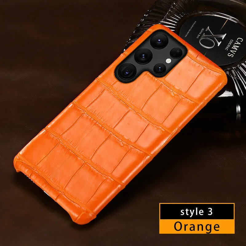 Casos de couro de crocodilo genuíno para Samsung S23 Ultra S22 S21 Retro Alligator Belly Skin Armour Tampa