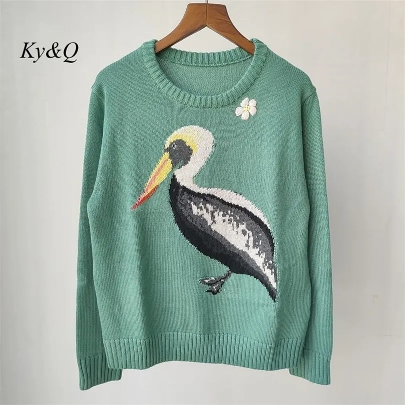 Womens Sweaters Autumn Embroidered Animal Bird Jacquard Knitted