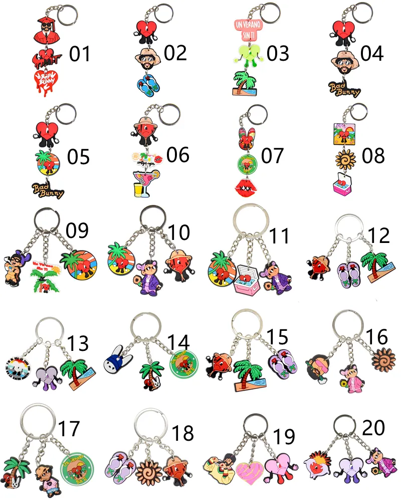 PVC Keychains Popular Bad Bunny Braps Soft Buckle Decorations Charms For Kids Designer Cartoon Bag Pendant gratis schip