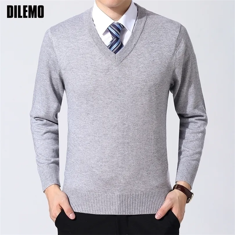 Mens tröjor Fashion Brand Sweater Mens Pullover V Neck Slim Fit Jumpers Sticking Thick Warm Autumn Korean Style Casual Herrkläder 220929